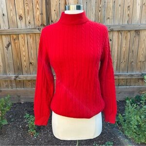 Neiman Marcus 100% Cashmere  Red Mock Neck Cable Sweater Small
